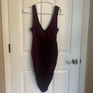 Crystal Sky Burgundy Velvet Dress with Ruched Sides
